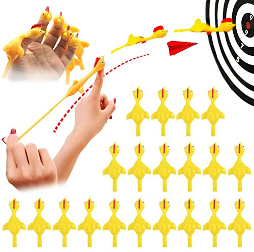 BSITSSS 20 Stück Schleuder Huhn, Slingshot Huhn Schleuderhuhn Fliegende Hühnerschleuder Scherzartikel Finger Dehnbar Katapult Gummihuhn Lustig Neuheit Flick Spielzeug Party Favors Geschenk für Kinder