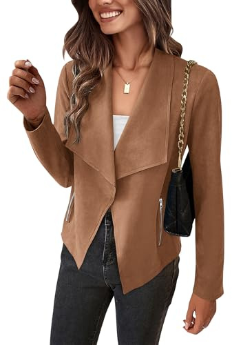 PRETTYGARDEN Women's Faux Suede Jackets 2026 Fashion Fall Clothes Long Sleeve Open Front Cropped Coat Outwear (Camel,X-Large)