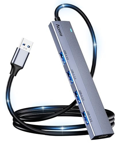 Aceele USB-Hub 3.0 mit 4 Anschlüssen und Typ-C-Stromanschluss, mit 1,2 m langem Verlängerungskabel, kompatibel mit Desktop-Computern, MacBook Pro/Air, iMac, Surface Pro, PS 4 und Anderen Laptops