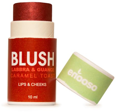 Enooso - Blush in crema stick per Guance Labbra e Occhi CARAMELLO - Illuminante Viso Naturale Profumato e Nutriente con Miche - Glassy Make up 100% Vegan e Artigianale - Made in Italy