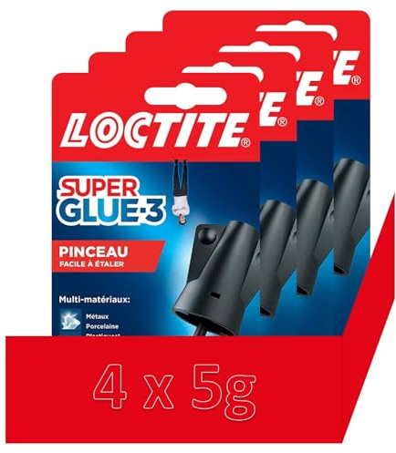 Super Glue 3 borstborste pack med 4, starkt lim, lätt att använda med en borste, direkttorkande flytande lim, transparent lim, 4 självhäftande flaskor med 5 g vardera