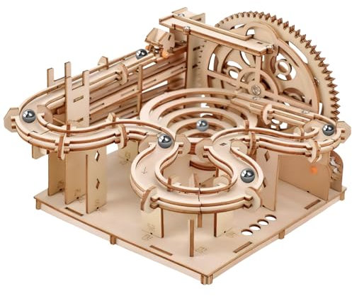 HOTUT Murmelbahn Trackball Modell Bausatz,139 Stück 3D Puzzle Holz Set,Doppelspur Mechanische kugelbahn Holzpuzzle für Kinder 8 Jahre und älter und Erwachsene