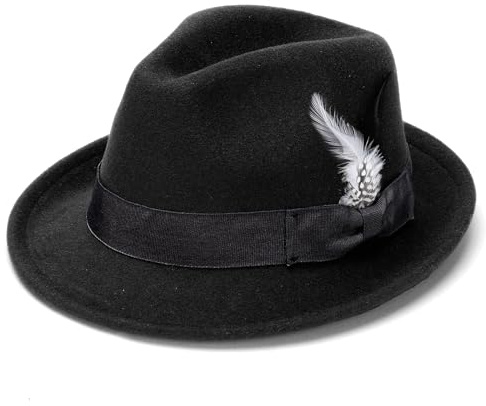 Geebuzz Sombreros Fedora para hombre y mujer, sombrero estilo fedora clásico de ala corta con banda de plumas, Pluma-Negro, Talla única