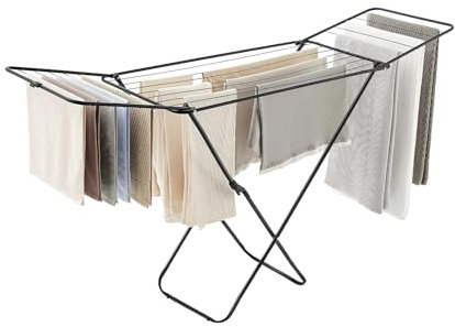 Dekohome Stendibiancheria pieghevole con ali e struttura metallica leggera, 20 metri di superficie di posa, resistente al sole e alle intemperie, 182 x 107 x 56 cm, nero