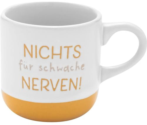GRUSS & CO Espressotasse mit Gravur Nichts für schwache Nerven | Tasse aus Steinzeug, 10 cl, mit Geschenk-Banderole | Geschenk Freunde, Geburtstag | 73937
