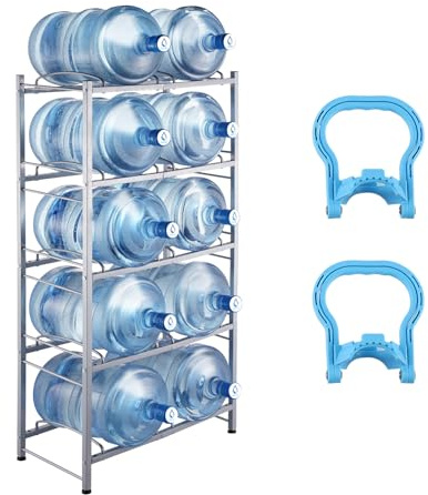VEVOR Rack à Bonbonnes à 5 Niveaux et 2 Rangées, Support Bouteille d’Eau de 18,9 L, Capacité 10 Pièces, Range Bonbonnes d’Eau Solide, Rangement pour Garde-Manger, Cuisine, Bureau, Salon, Usine