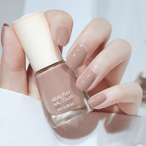 Long-Lasting Nude Nail Polish - Milk Tea Color, Neutral Varnish for DIY Manicure Salon - Chip Resistant, Quick Drying - 8ML Size (Nude)