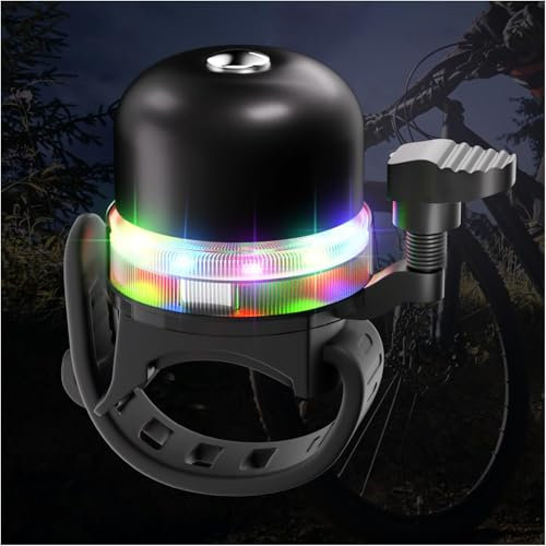 Monkey Home Fahrradklingel mit RGB Lichtern für Kinder & Erwachsene, Aluminium, Lenkermontage, Schwarz