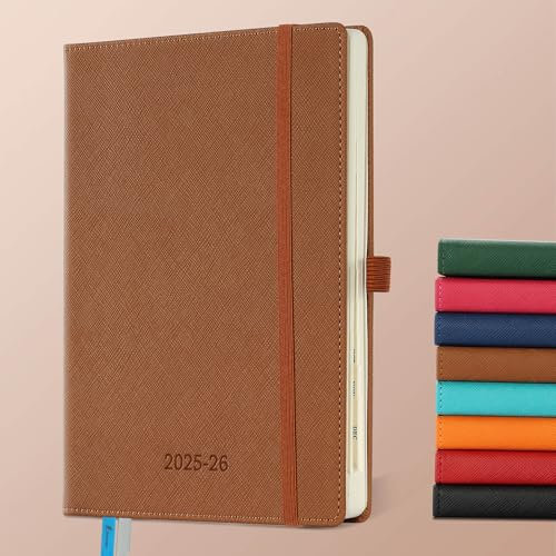 IN-LUXPRO Kalender 2025 2026 Wochenplaner,18-Monate Buchkalender (Jul.2025-Dez.2026) Monatskalender mit Ausgaben & Notizseiten A5(21.9 x 16.4 cm),mit Vegan-Leder & Notizseiten,Braun.