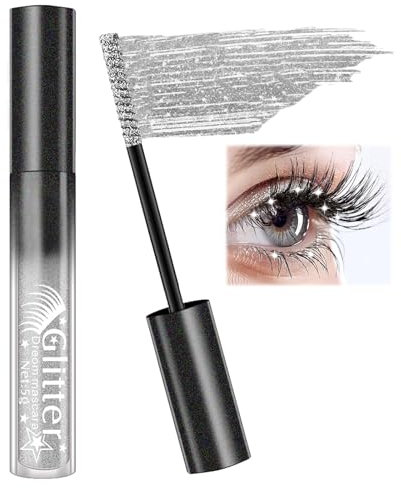 Kinretixia Máscara de pestañas con purpurina, resistente al agua y de larga duración, ideal para ojos, labios y cabello