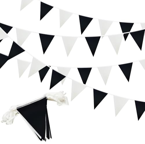 20M Bandierine in bianco e nero, 52 pezzi Bandierine triangolari impermeabili riutilizzabili, fornitura per decorazioni per feste di compleanno, matrimonio, fidanzamento, interni ed esterni