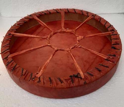 46 cm, estilo nativo americano, tambor chamán, sonido suave profundo, tambor de piel de búfalo de color naranja, hecho a mano chamánico, meditación de yoga, celebración de eventos + batidor, mazo