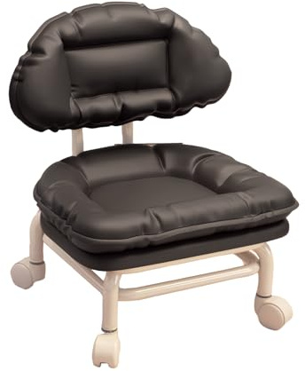 Sgabello Girevole con Schienale, Seduta Impermeabile con Ruote, Girevole a 360°, Silenzioso/Antiscivolo, Adatto per Garage/Ufficio/Casa (Nero)