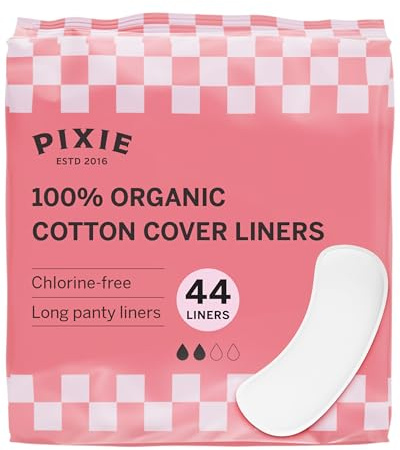 Pixie Organic Cotton Panty Liners for Women - Long Wrapped Pantiliners - Light Absorbency & Ultra-Thin - Leak-Proof, Hypoallergenic & Unscented for Feminine Care - Compostable - 44 Count