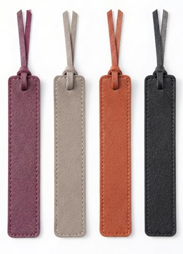 Leather Bookmark Set of 4 with Tassel – Soft PU Leather Bookmarks for Books, Aesthetic Page Markers for Reading, Elegant Bookmarks for Women Men, Gifts for Book Lovers, Teachers, Readers
