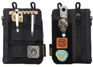 VIPERADE VE18-M EDC Pocket Pouch, Slim EDC Organizer with 3 EDC Slots+2 Zipper Pockets, 1 Large Pocket for Notebook or Cellphone, EDC Pouch for Men (Black)