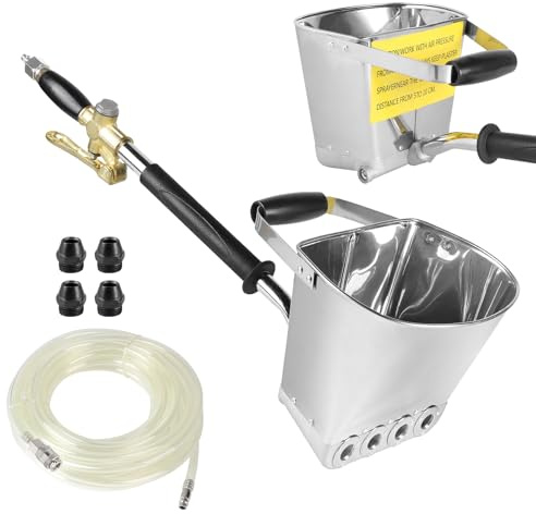 SUPAWAY Pistolet à mortier 4 Jets Pistolet à Ciment 3,5 L Machine de plâtrage à air comprimé avec Tuyau d'air Haute Pression de 12 mm x 10 m Outil de Peinture pour Murs et plafonds - sans Couvercle