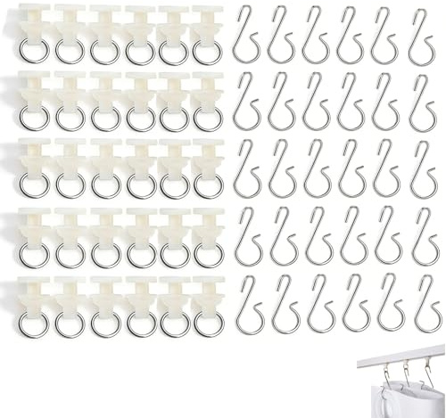 Ztolbriy Paquete de 30 Ganchos Cortinas Riel y 30 Planeadores para Cortinas de Ducha, Blancos, 60 Piezas en Total, Diseñados para Pistas y Rieles de Cortinas (Estilo Clásico)