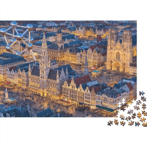 Belgiska gamla staden pussel 1000 bitar återvunnet papper gotiskt rådhuset pussel pedagogiskt spel utmaning roligt familjespel vuxna från 10 år 52 x 38 cm/1000 st