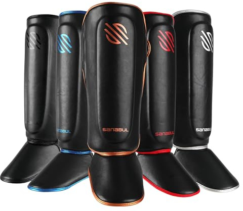 Sanabul Essential Kickboxing Shin Guards with Hook & Loop Straps Shin Pads for MMA Muay Thai and Martial Arts - Metallic Copper, XS