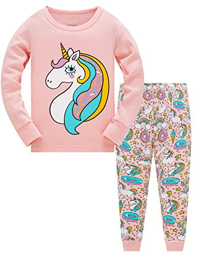 TEDD Pigiama Ragazza Unicorno 100% Cotone Lungo Biancheria da Notte Vestiti Bambina Invernale Due Pezzi Impostato Natale Regalo per Bambini 1-12 Anni