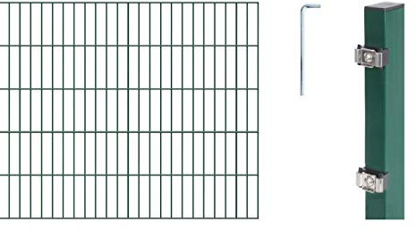 Alberts 648848 Doppelstabmattenzaun als 16 tlg. Zaun-Komplettset | verschiedene Längen und Höhen | grün | Höhe 100 cm | Länge 14 m