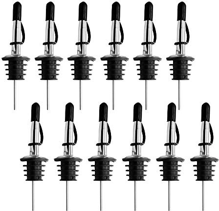 [UPGRADED VERSION] 12PCS Stainless Steel Pourers, Olive Oil and Vinegar Tapered Stopper Spout, Liquor Pourers with Rubber Dust Caps, Suitable for About 3/4 Bottle Mouth, Gift Cleaning Brush