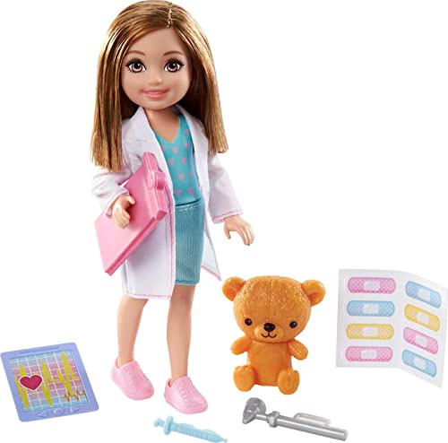 Barbie Famille Chelsea Métiers Coffret Docteur, Mini-poupée Brune et Accessoires, Jouet pour Enfant, GTN88