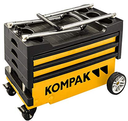 Kompak Carro Herramientas Plegable Transportable con Cerradura - Carro Taller con Ruedas y Mesa de Trabajo - Carro Portaherramientas con Cubetas Integradas - Carro Movible con Freno