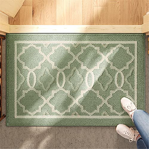 THRILRUG Indoor Door Mat, Non-Slip Absorbent Machine Washable Resist Dirt Entrance Rug, Low-Profile Front Door Mat for Back Door Inside Floor Rugs for Entryway-Green Trellis (50x80cm)