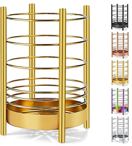 Gold Kitchen Utensil Holder for Kitchen Counter, Stainless Steel Utensil Crocks, Gold Titanium Coating Utensil Storage Caddy Organizer, Cooking Utensil Holder, Easy Cleaning (Gold/7.4''x5.2'')