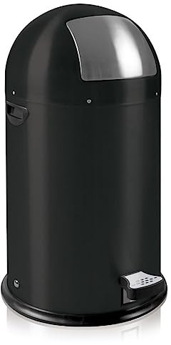 PROREGAL Stilvoller eleganter Abfalleimer mit starkem Fußpedal und verzinktem Inneneimer | 33 Liter, HxØ 70x35cm | Schwarz