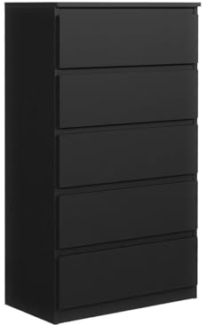MebLocker Commode Chambre 5 tiroirs Noir 70x124,5x39 cm - Meuble Salon - Commode Haute Entrée - Meuble de Rangement Chambre