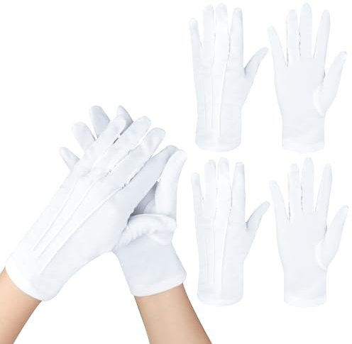 Vidacharmy 2 par bomullshandskar nylon vit parad kostym, ceremoniella handskar för polisuniform, Honor Guard, formell smoking, inspektion, parad, Vit, Taglia unica