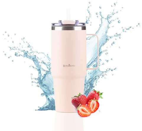 ROSMARINO Thermobecher XL 870ml Edelstahl Isolierbecher mit Strohhalm | Hält 11h Kalt & 7h Warm | Thermosflasche Auslaufsicher | BPA-frei | Kaffeebecher To Go