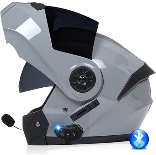 Casque De Moto Bluetooth, Homologué ECE Casque Modulaire À Bascule for Femmes Et Hommes avec Double Visière, Microphone Haut-Parleur Et Suppression du Bruit(4,M=57~58CM)