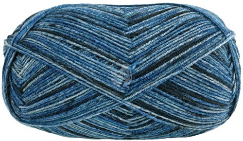 LANA GROSSA Meilenweit 100 Denim Mix | Sockenklassiker, bedruckt und waschmaschinenfest | Handstrickgarn aus 75% Schurwolle & 25% Polyamid | 100g Wolle, Stricken & Häkeln | 420m Garn FB 9639