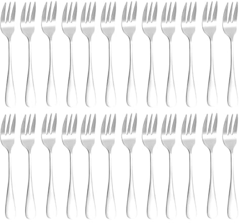 ASelected 24 stycken gafflar 14,5 cm kakgafflar dessertgafflar rostfritt stål gafflar diskmaskinssäkra fruktgafflar för hem restaurang festspel utomhus