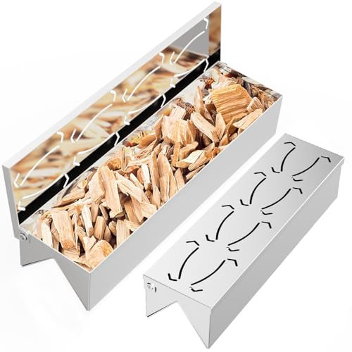 Hipiere Räucherbox zum Gasgrillen, 2 Stück, Holzspäne-Rauchbox für Gasgrill, V-förmiges Design für maximale Rauchproduktion, langlebiger und praktischer Scharnierdeckel, Set mit 2 Größen (30,5 cm und