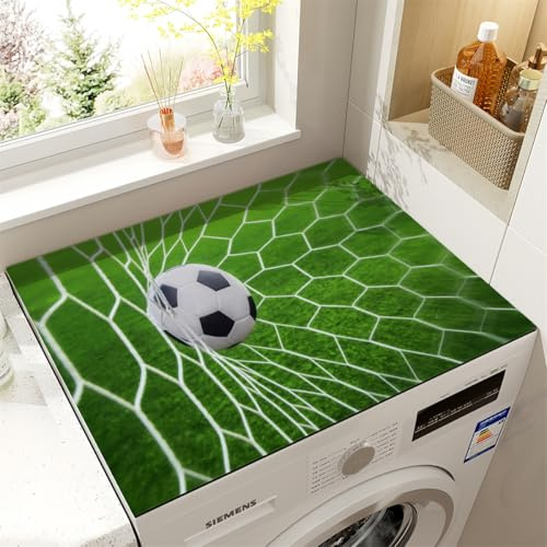 PEIHUODAN Housse Machine a Laver Tapis Protection Dessus De Lave Linge Top Souple Imperméable Décor Football 3D Housse Universelle Machine A Laver pour Machine à Laver Ou Sèche-Linge (Grün,50x80cm)