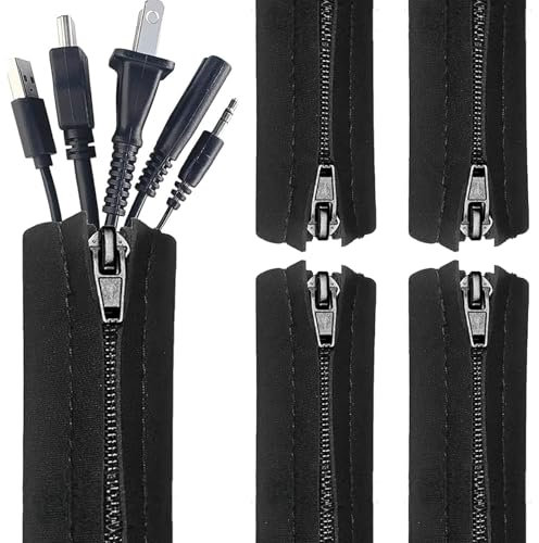 Lot de 4 manchons de rangement de câbles avec fermeture éclair, pour PC/TV, câble d'alimentation, câble audio vidéo, maison, bureau, 50 cm par manchon