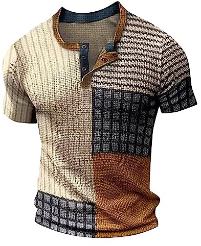 Maglietta Uomo Manica Corta, Henley Waffle Shirt Uomo Vintage Bottoncini Palestra Muscle Slim Fit T Shirt Estiva Tinta Unita Golf Traspirante Soffice Elegante Maglie Basic Slim Fit Maglietta Estiva