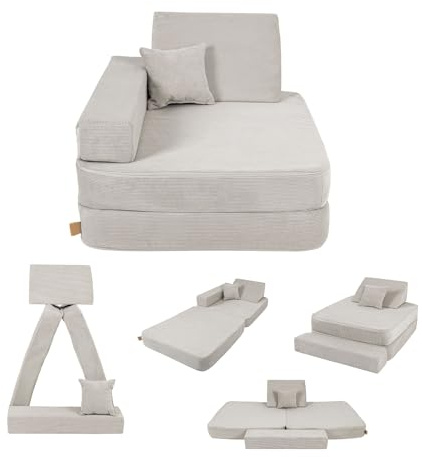 Angelove Poltroncina Bambini 3‑in‑1 - Divano Modulare e Materassino da Gioco in Velluto a Coste, Comodo da 1 anno, Grigio