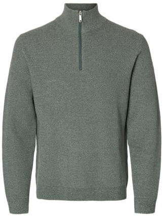 SELECTED MEN Slhross Ls stickad struktur halv dragkedja Noos, Balsamgrön, L