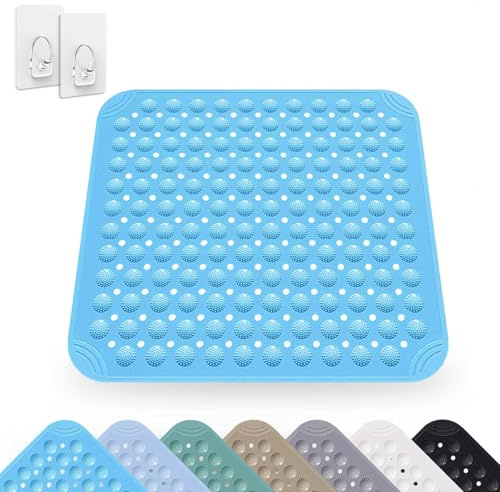Tappetino Doccia, 48 x 48 cm Quadrato Tappetino Antiscivolo, Tappetino Doccia con Cuscino Massaggiante, Ventose Antiscivolo per Tappeti Lavabile in Lavatrice Tappetino Vasca Antiscivolo(Blu Mare)