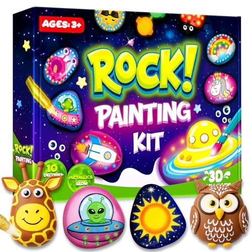 LUVOTY Rock Painting Kit - Craft Kits for Kids - Glow in The Dark Rock Painting Set - Arts and Crafts for Kids Ages 6-12 - Kid Craft Paint Kits - Kid 6-12 Girls Birthday Presents Boys Easter Gifts