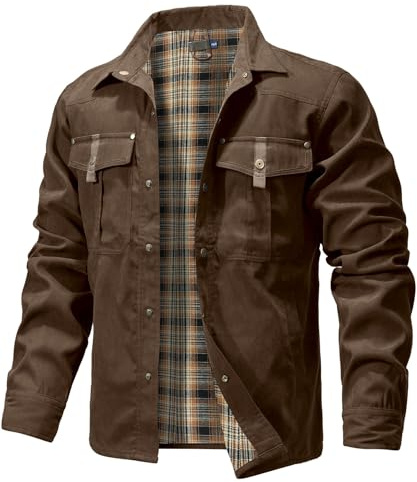 Zaitun Veste pour homme doublée en flanelle, veste à carreaux, doublure brossée, chemise western en sergé, veste d'extérieur