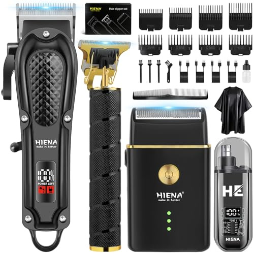 HIENA PRO Maquina de Cortar Pelo Hombre, Inalámbrico Cortapelos, Recortador de Barba, Afeitadora de Láminas, Cortapelos de Nariz, Kit Completo de Afeitado y Corte de Pelo Eléctrico (4 Piece Set)