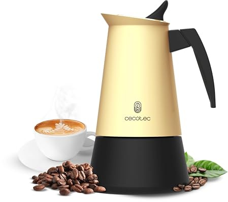 Cecotec Cafetera Italiana Piccolina 900 Beige. 450ml, 10 Tazas de Café, Acero Inoxidable, Apta Todas Superficies, Filtro Premium, Válvula Seguridad, Mango Termorresistente, Diseño Elegante