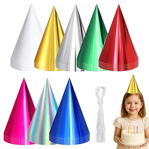 Manyugo 40PCS Party Hats for Adults Colorful Birthday Hats for Kids Metallic Foil Paper Cone Hat Sparkling Party Accessories Adult Kids' Party Headwear Celebration Decoration Prop